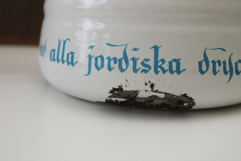 photo of vintage Berggren enamelware coffee pot, Swedish folk art saying Kaffetaren den basta Coffee the best!  #6